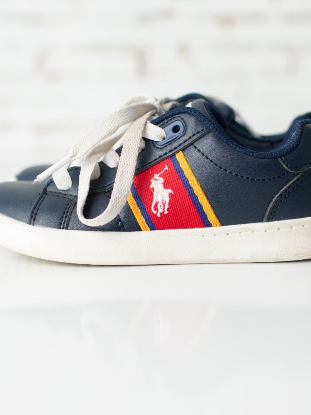 Polo Ralph Lauren Toddler Sneakers Size 10.5 Navy Red Yellow Kids Shoes - Picture 2 of 8